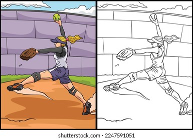 Softball Coloring Page Colored Illustration