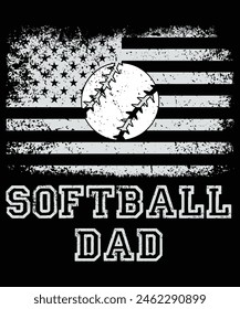 Softball Dad US Flag Gifts For Dad Men Patriotic Fathers Day T-Shirt
