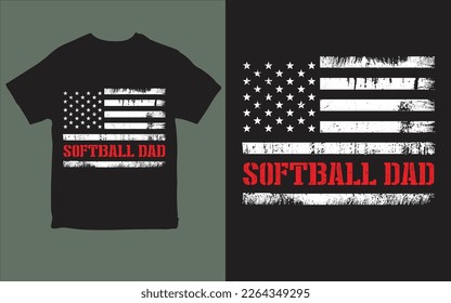 Vector de diseño de camisetas de la bandera estadounidense de Softball dad