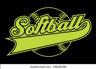 Softball Design With Banner is an illustration of a softball design with a softball and text. Includes a tail or ribbon banner for your own team name or other text. Great for t-shirts.