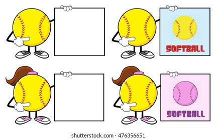 Softball Faceless Player Cartoon Character 5. Vector Collection Set Isolated On White Background