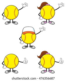 Softball Faceless Player Cartoon Character 1. Vector Collection Set Isolated On White Background