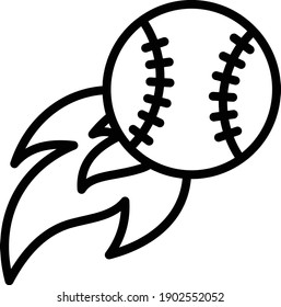 softball with fire flame Concept Vector line Icon Design, Base ball Symbol on white background, bat and ball game Sign, Sports equipment Stock,