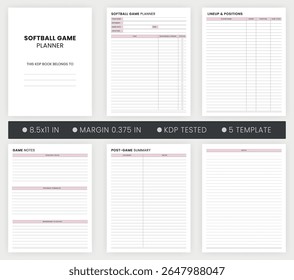 Softball Game Planner Printable Template, Softball Game Plan