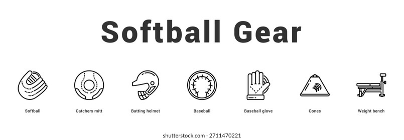 Softball Gear Modern and clean web banner illustration featuring thematic icons for visual communication