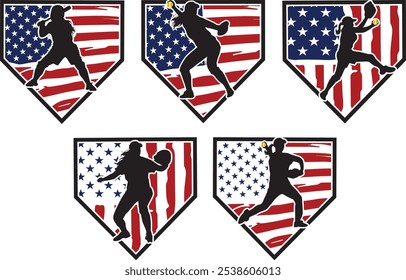 Softball Girl Players Home Plate, Baseball Girl US Flag Cut Files