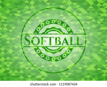 Softball green emblem. Mosaic background