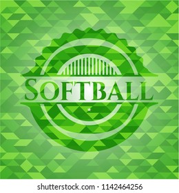 Softball green emblem. Mosaic background