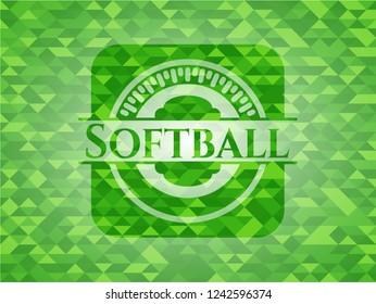 Softball green emblem with mosaic background