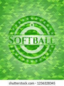 Softball green emblem with triangle mosaic background
