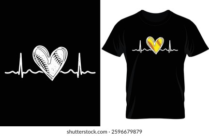 Softball Heartbeat Love Heart for Women Teen Girls Tween T-Shirt