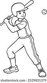 softball hitter line vector illustration isolated on with background