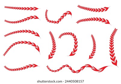 Softball laces set. Baseball ball stripes. Softball Stitches. Vector illustration, eps10