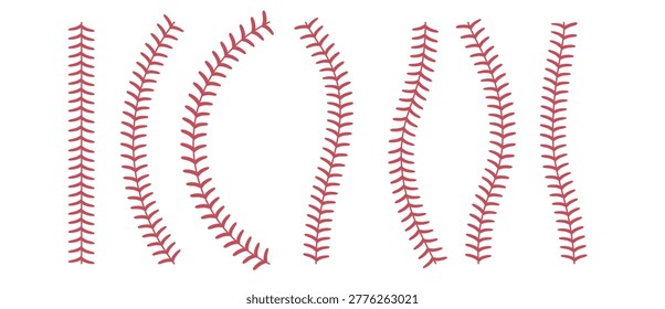 Softball laces set. Baseball ball stripes. Straight and curvy softball stitches. Vector illustration