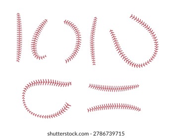 Softball laces set. Baseball ball stripes. Straight and curvy softball stitches. Vector illustration