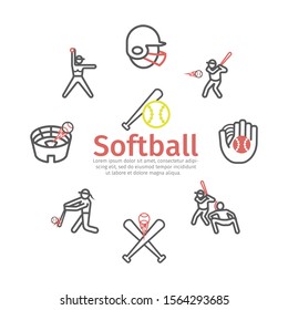 Softball line icons. Vector sport signs for web graphics.