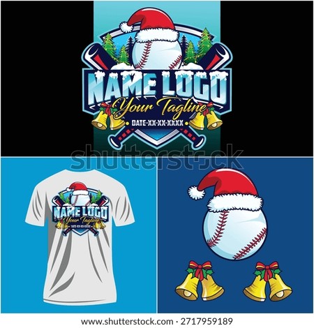 Softball logo template design. Softball tournament winter theme. Happy new year. Baseball ball in santa hat