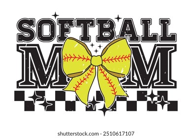 softball Mom EPS Retro Mama Coquette Bow T-shirt Design