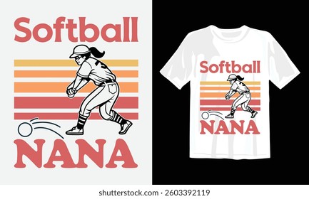 Softball Nana Happy mother's day pick colorful Typography t-shirt design with vector illustration. Lettering print for shirt, poster, gift, banner, card, sticker, Mouse Pads, Mugs, Notebooks, and pod.