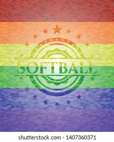 Softball on mosaic background with the colors of the LGBT flag