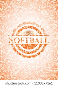 Softball orange mosaic emblem with background