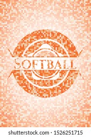 Softball orange mosaic emblem with background