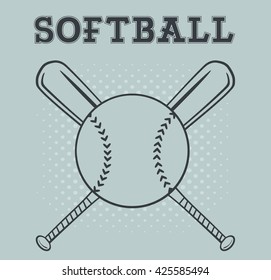 Softball Over Crossed Bats Logo Design. Vector Illustration With Text And Background
