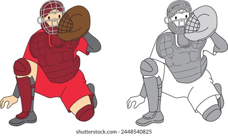 Softball player (catcher) illustration set