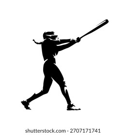 Softball player, isolated vector silhouette. Woman playing softball, female batter. Team sport athlete