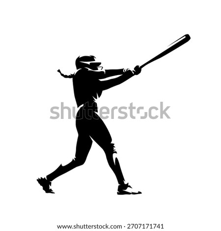 Softball player, isolated vector silhouette. Woman playing softball, female batter. Team sport athlete