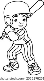softball player  line vector illustration isolated on with background