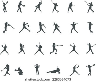 Softball player silhouettes, Softball silhouette, Softball player SVG, Softball player vector -V02 svg