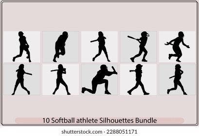 Softball player silhouettes, Softball silhouettes,Set of Baseball player silhouette vector illustrations,Baseball player detailed silhouettes