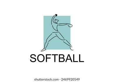 Softball player vector line icon. Pitcher and ball logo, equipment sign. sport pictogram illustration