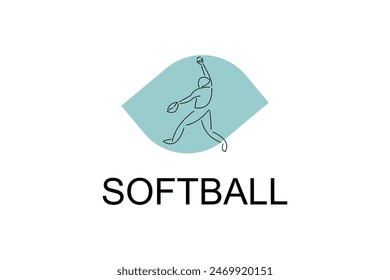 Softball player vector line icon. Pitcher and ball logo, equipment sign. sport pictogram illustration