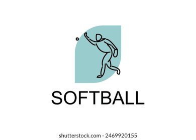 Softball player vector line icon. Pitcher and ball logo, equipment sign. sport pictogram illustration