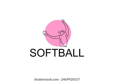 Softball player vector line icon. Pitcher and ball logo, equipment sign. sport pictogram illustration