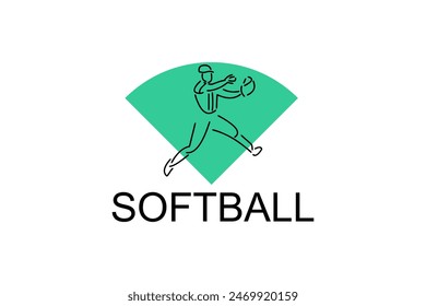 Softball player vector line icon. Pitcher and ball logo, equipment sign. sport pictogram illustration