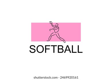 Softball player vector line icon. Pitcher and ball logo, equipment sign. sport pictogram illustration