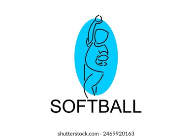 Softball player vector line icon. Pitcher and ball logo, equipment sign. sport pictogram illustration