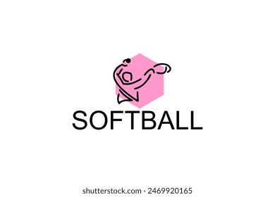 Softball player vector line icon. Pitcher and ball logo, equipment sign. sport pictogram illustration