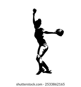 Softball player, woman playing softball, team sport, isolated vector silhouette