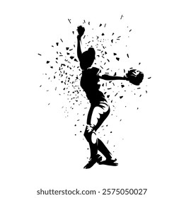 Softball player, woman playing softball, team sport, isolated vector silhouette with dispersion effect