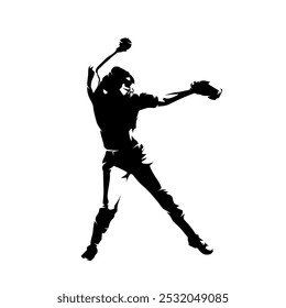 Softball player, women's team sport, isolated vector silhouette