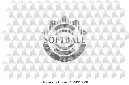 Softball realistic grey emblem with geometric cube white background
