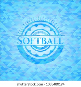 Softball realistic light blue emblem. Mosaic background