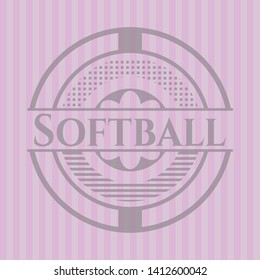 Softball realistic pink emblem. Vector Illustration. Detailed.