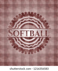 Softball red seamless polygonal badge.