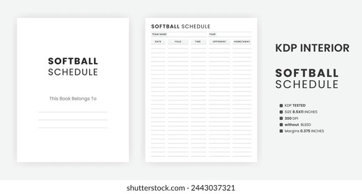 Softball Schedule Template Print Game Practice Schedule | Softball Game Calendar Vector File Download 