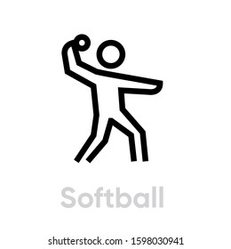 Softball sport icons. Editable stroke